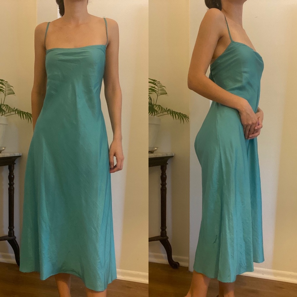 Armani Exchangr Elegant Teal Spaghetti Strap Dress